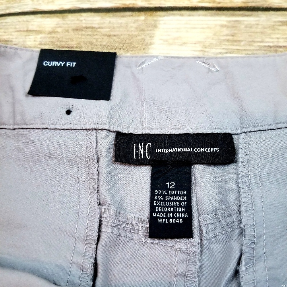 INC Cuffed Twill Shorts,  Sky Grey Curvy Fit - Picture 4 of 4